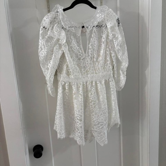 For Love & Lemons Santo Lace Embroidered Romper Small Collared Bridal NWT - Picture 4 of 4